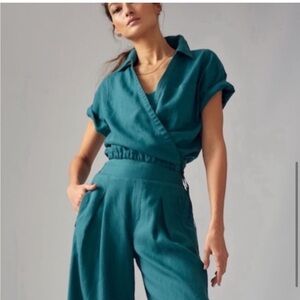 Athleta Blue Linen Top and pants set